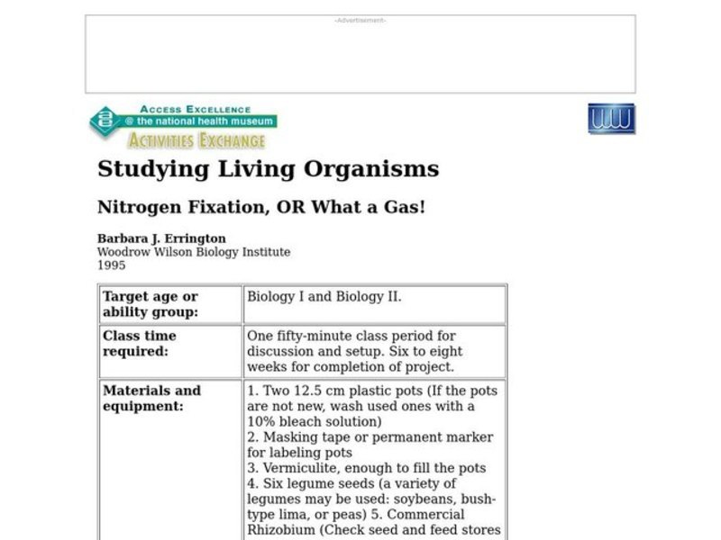 Nitrogen Fixation, OR What a Gas! Lesson Plan