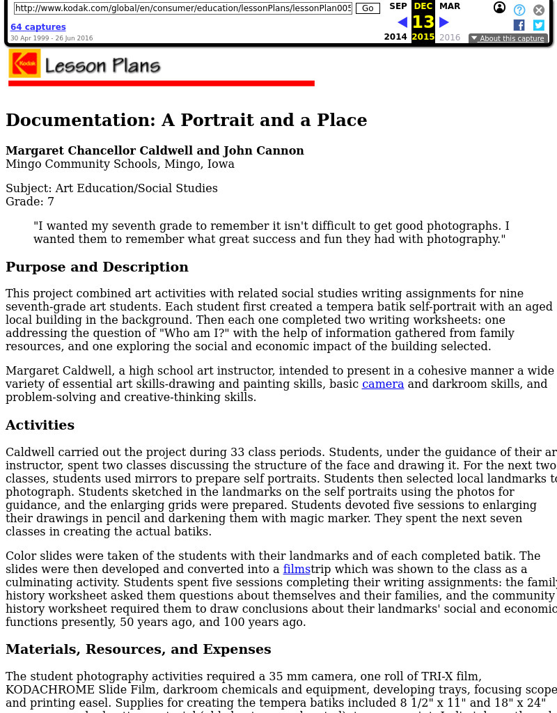 Documentation: A Portrait and a Place Lesson Plan