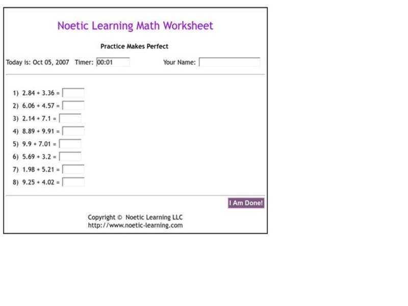 Noetic Learning Math Worksheet Interactive