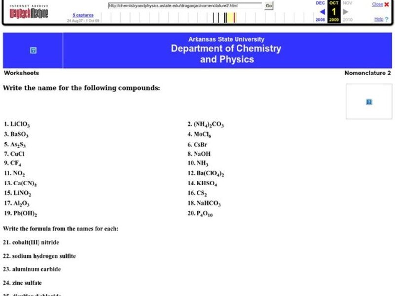 Nomenclature Worksheet