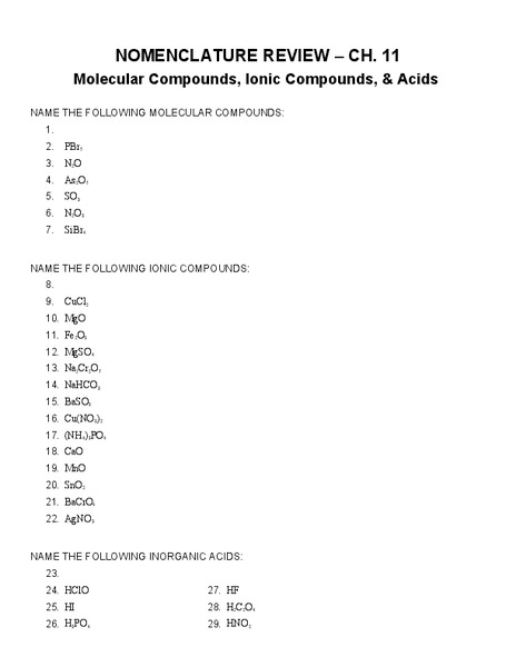 Nomenclature Review Worksheet