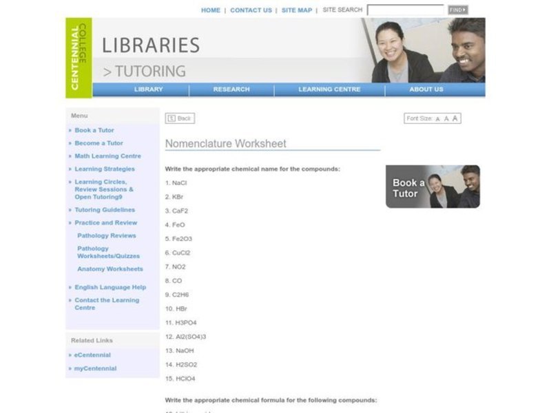 Nomenclature Worksheet Worksheet
