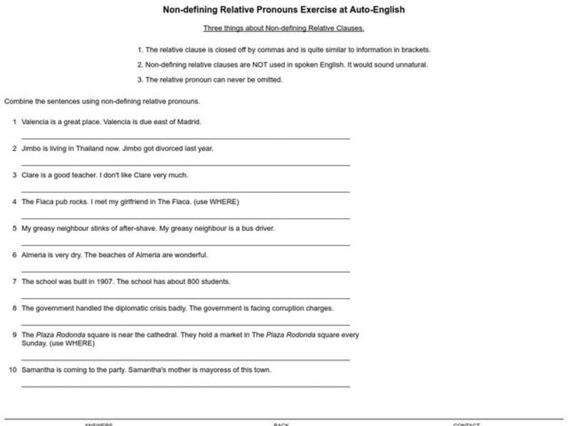 Non-Defining Relative Pronouns Exercise Interactive