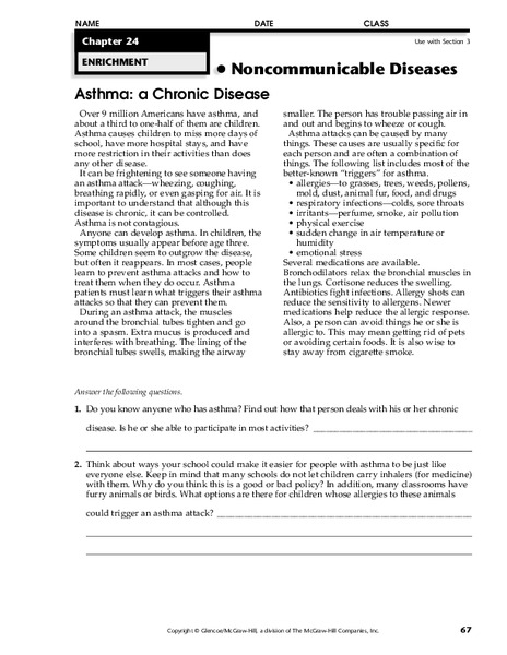Noncommunicable Diseases Worksheet