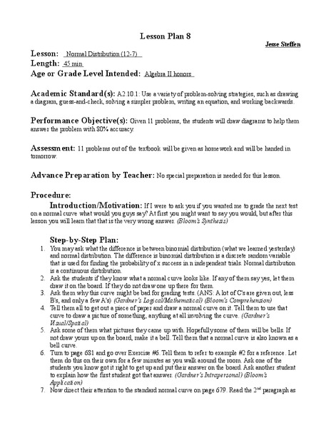 Normal Distribution Lesson Plan