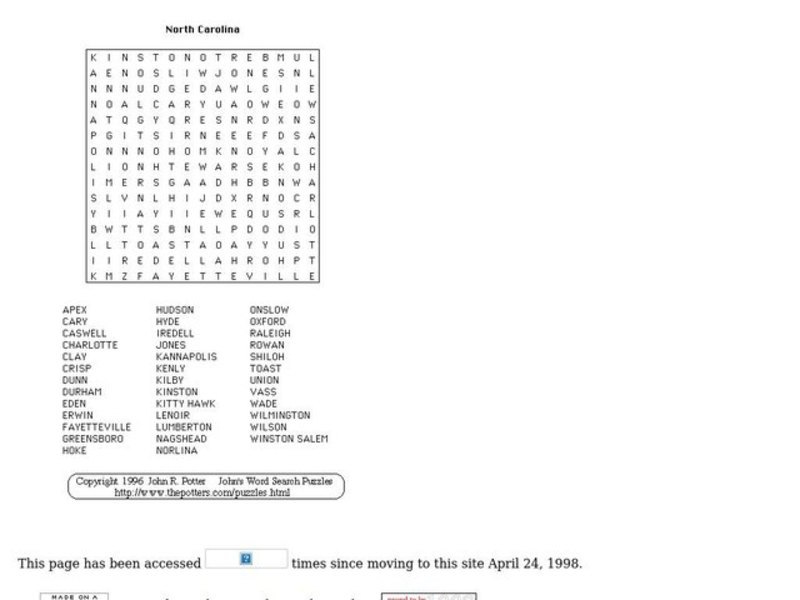 North Carolina Worksheet