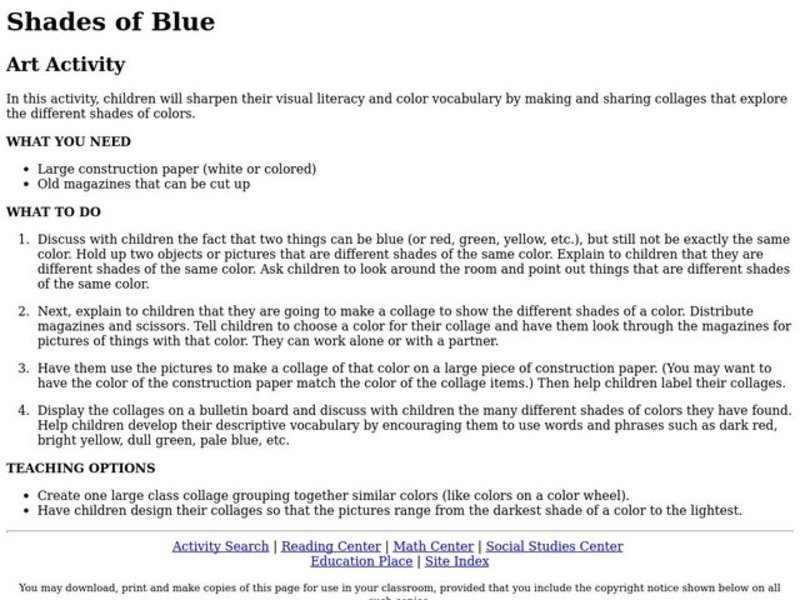 Shades of Blue Lesson Plan