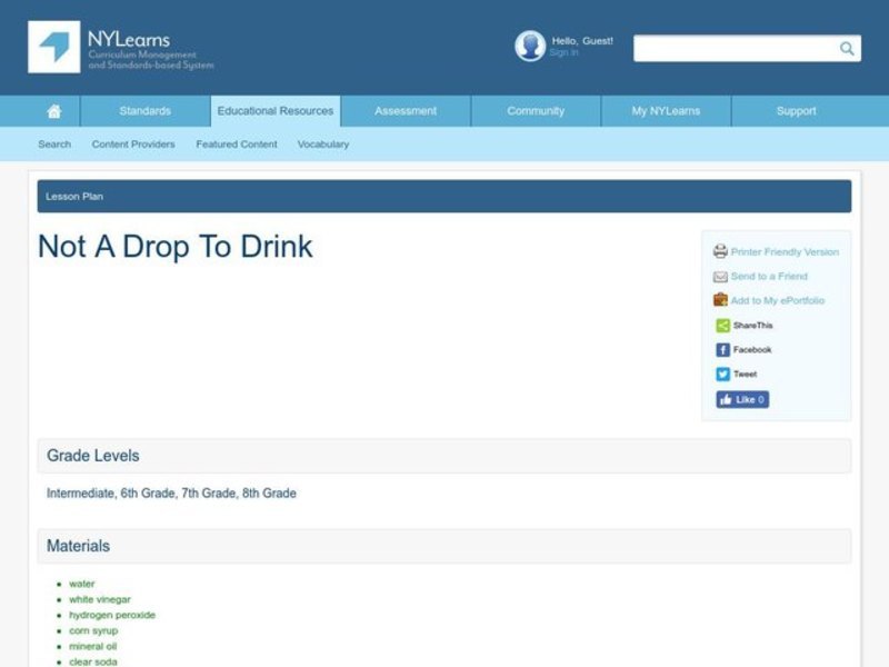 Not a Drop to Drink Lesson Plan