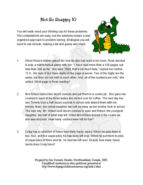 Not So Snappy 10 Worksheet