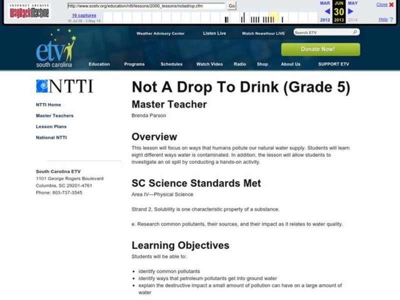 Not A Drop To Drink Lesson Plan