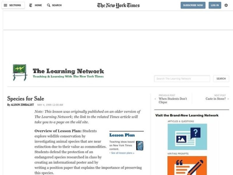 Species for Sale Lesson Plan