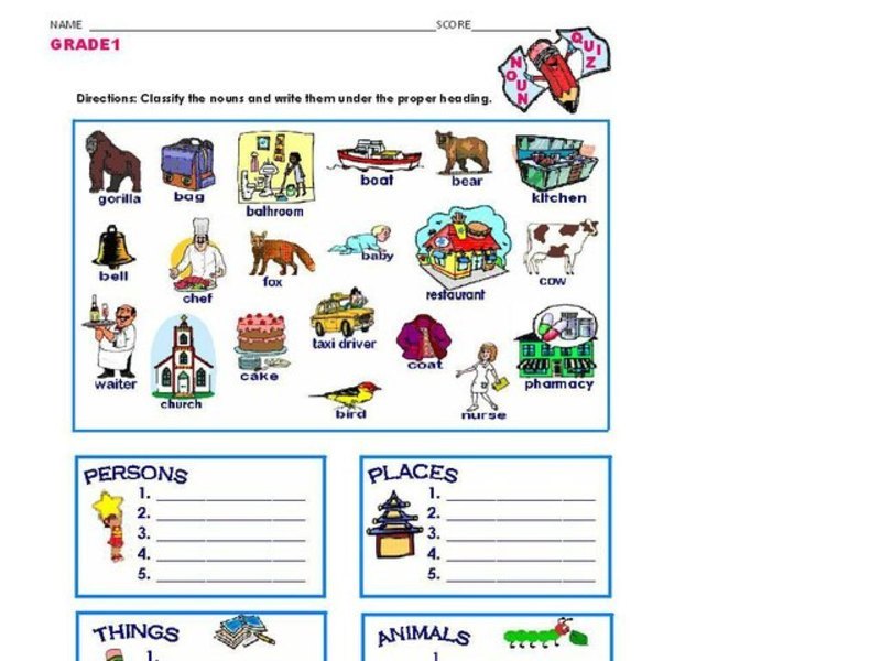 Noun Classification Worksheet