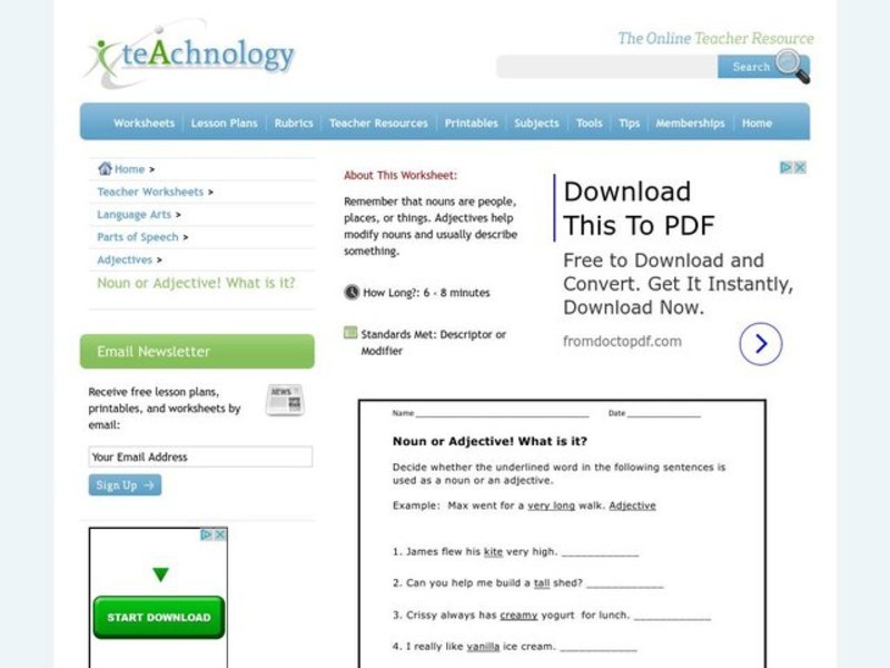 Noun or Adjective? Worksheet