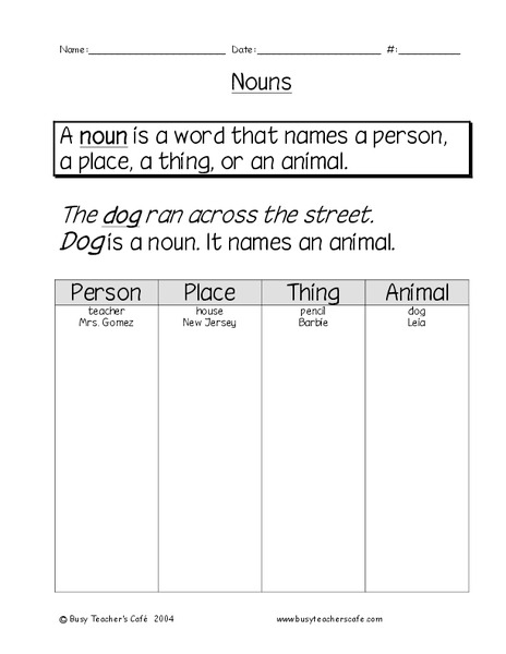Nouns Worksheet