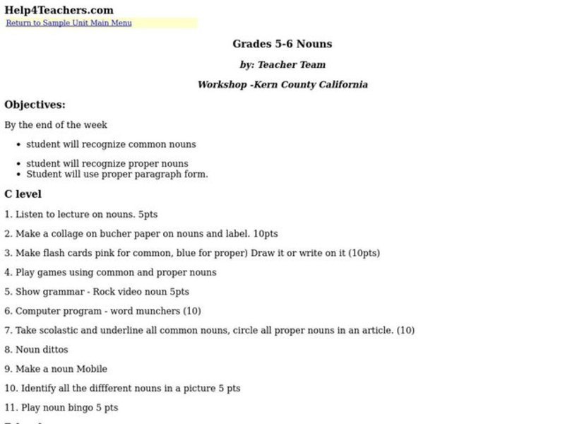 Nouns Lesson Plan