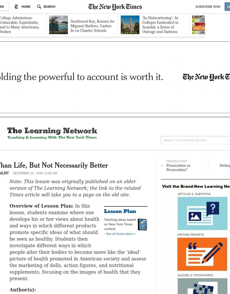 Bigger Than Life, But Not Necessarily Better Lesson Plan