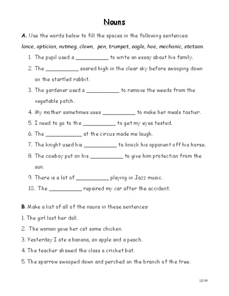 Nouns Worksheet