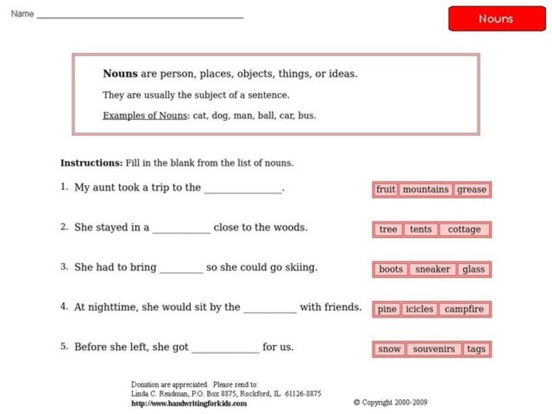 Nouns Worksheet