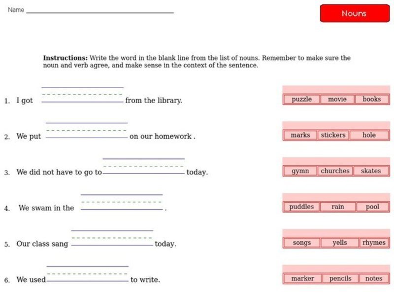 Noun Activity Worksheet