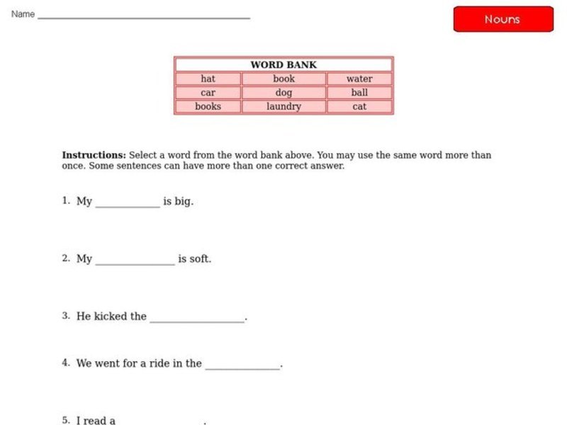 Nouns Worksheet