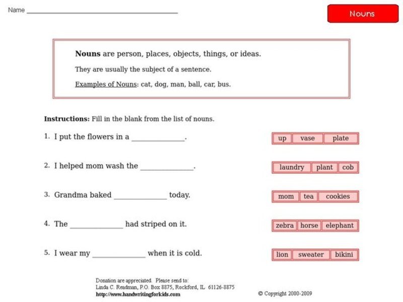 Nouns Worksheet