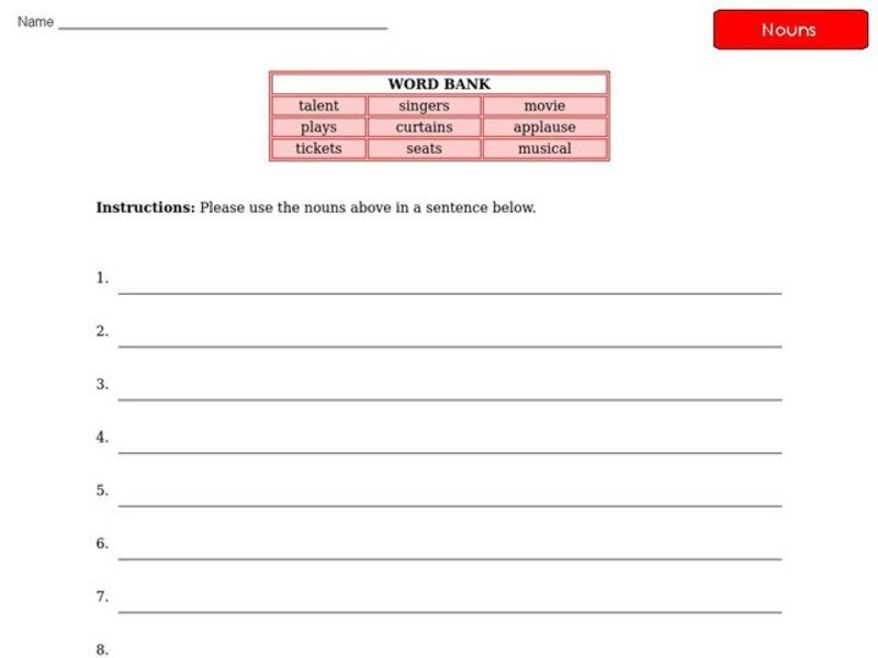 Nouns Worksheet