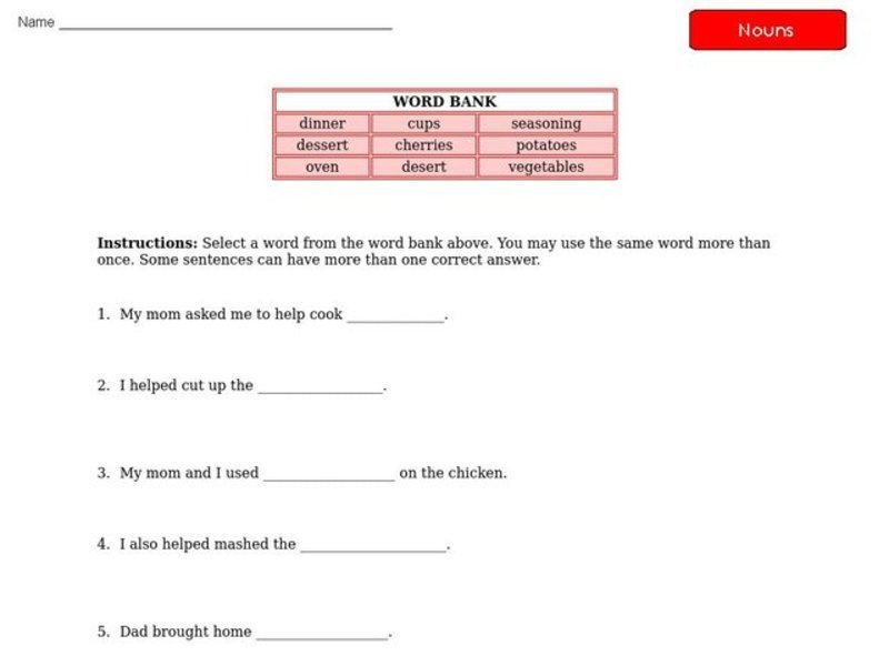 Nouns Worksheet