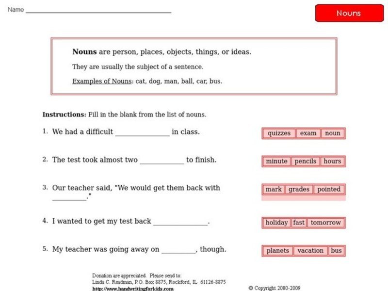 Nouns Worksheet