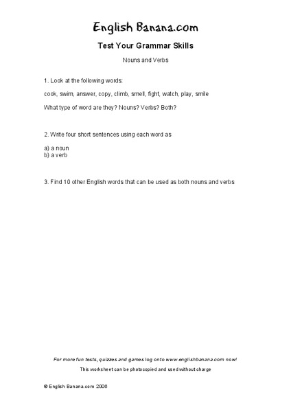 Nouns and Verbs Worksheet