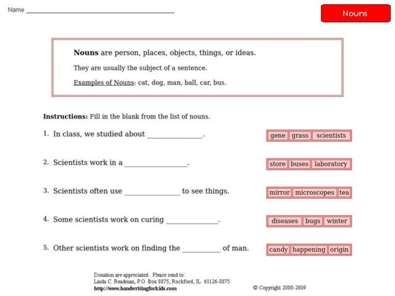 Nouns Worksheet