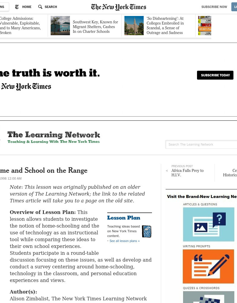 Both Home And School On The Range Lesson Plan