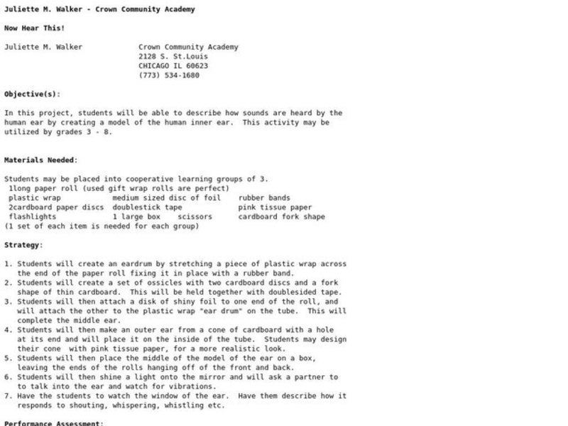 Now Hear This! Lesson Plan