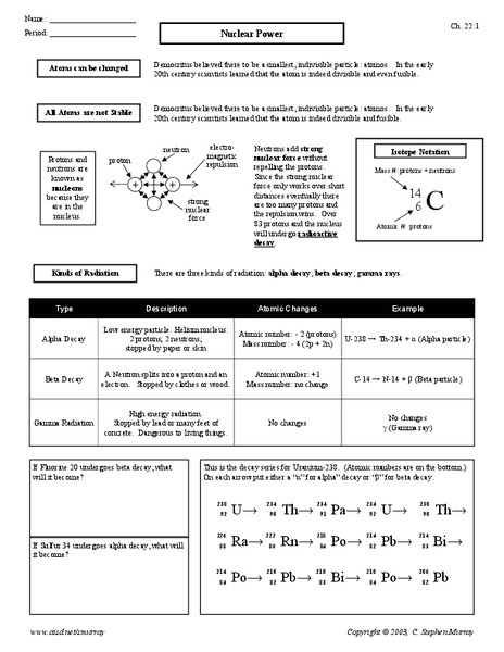 Nuclear Power Worksheet