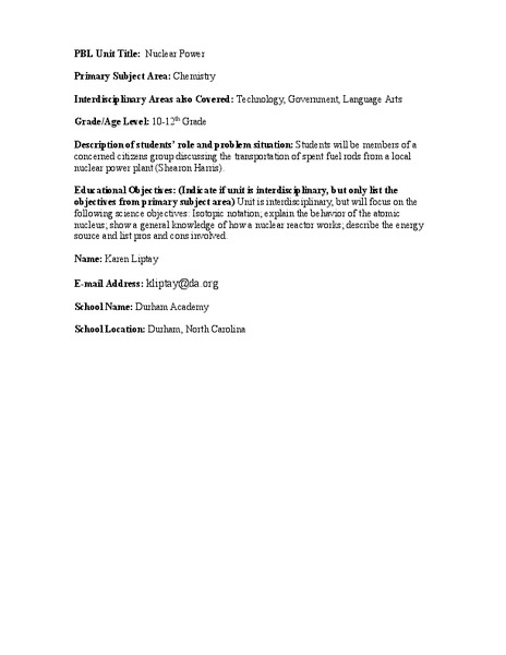 Nuclear Power Lesson Plan