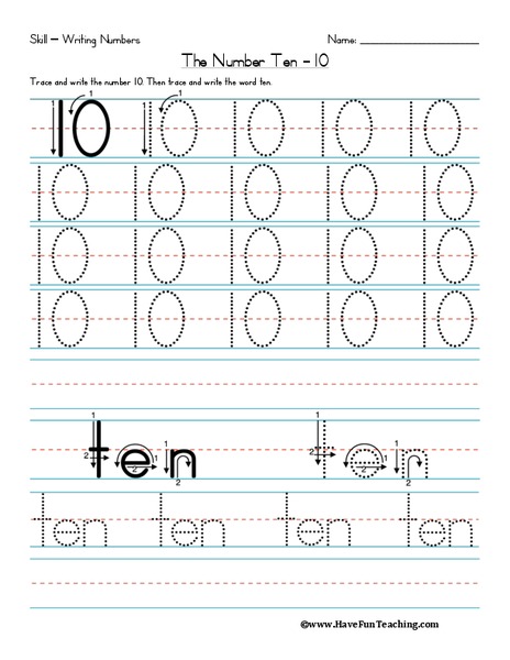 Number 10 Worksheet