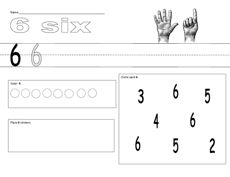 Number 6 Worksheet