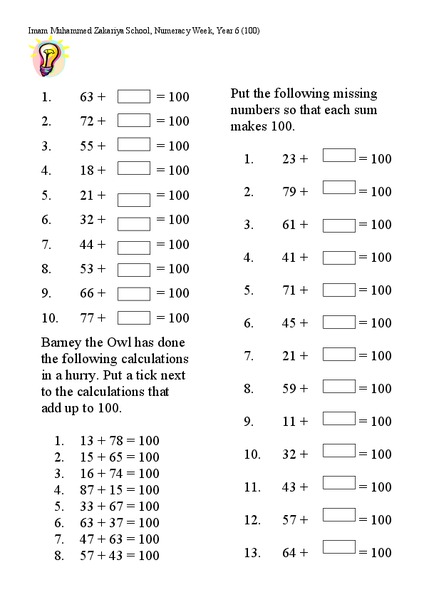 Number Bonds Worksheet