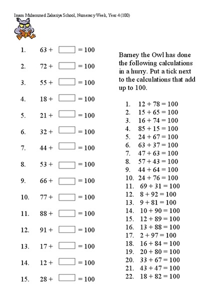Number Bonds Worksheet