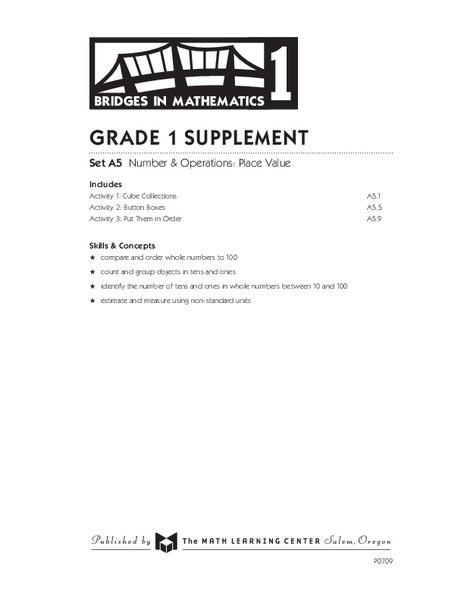 Grade 1 Supplement Set A5 – Number and Operations: Place Value Activity
