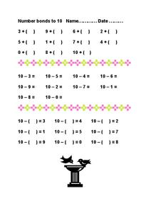 Number Bonds to 10 Worksheet