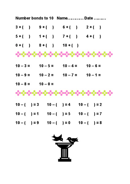 Number Bonds to 10 Worksheet