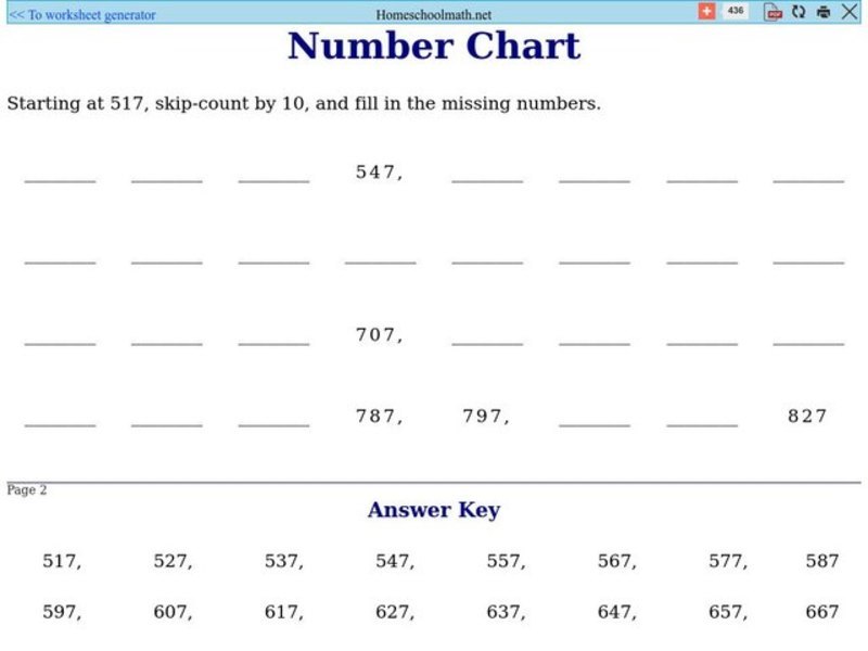 Number Chart 1, #4 Worksheet