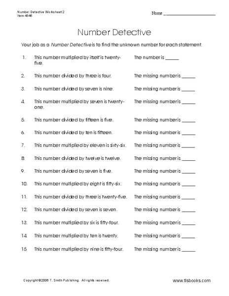 Number Detective Worksheet