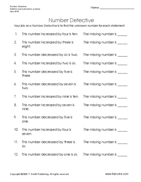 Number Detective Worksheet