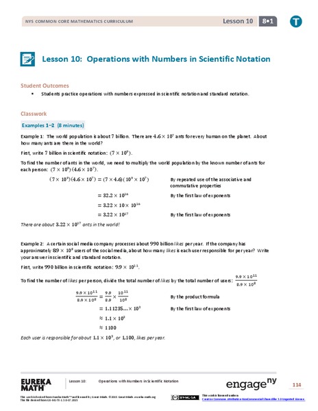 Operations with Numbers in Scientific Notation Lesson Plan