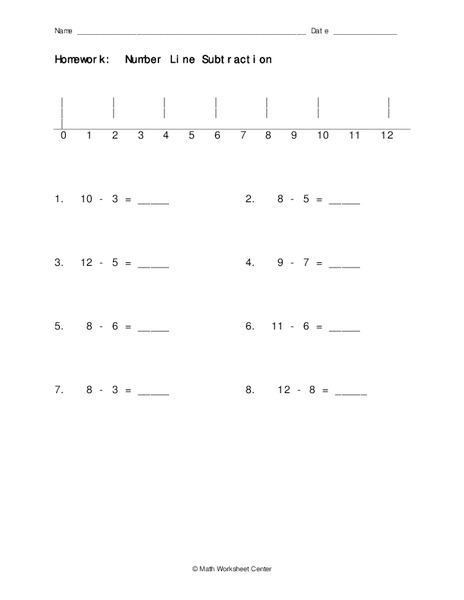 Number Line Subtraction Worksheet