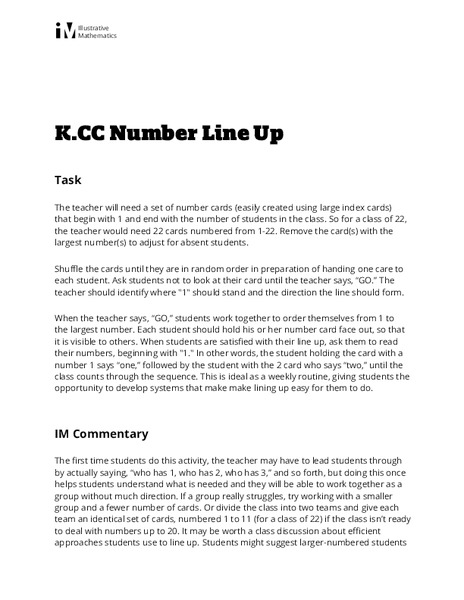 Number Line Up Lesson Plan