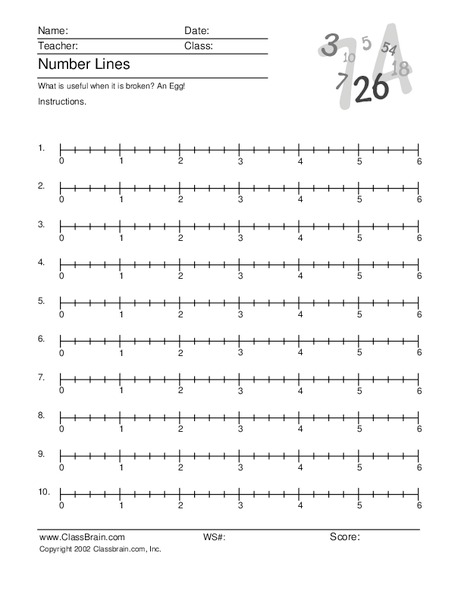 Number Lines Worksheet