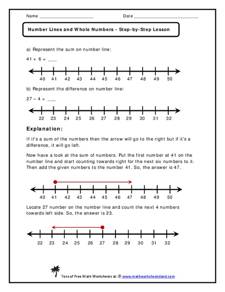 Number Lines and Whole Numbers Worksheet