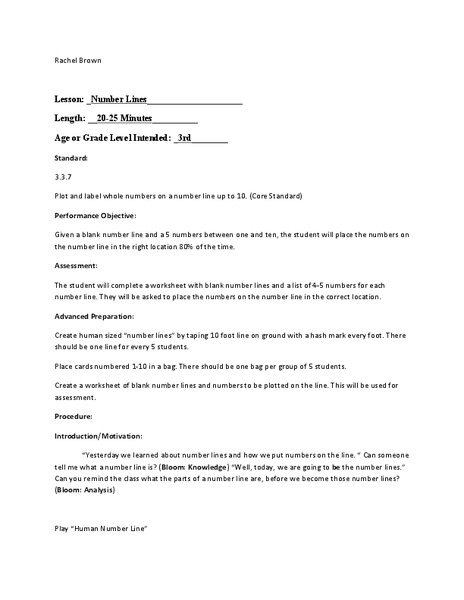 Number Lines Lesson Plan